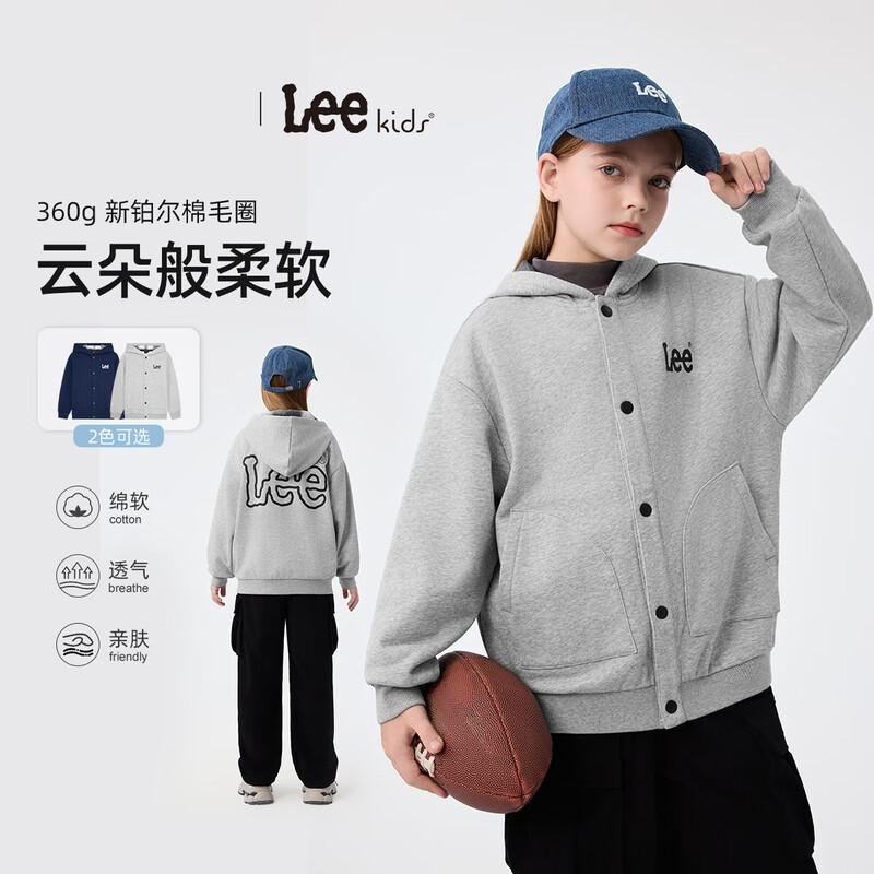 Детская ветрозащитная теплая куртка LeeKids с капюшоном и винтажным принтом 160+ gray