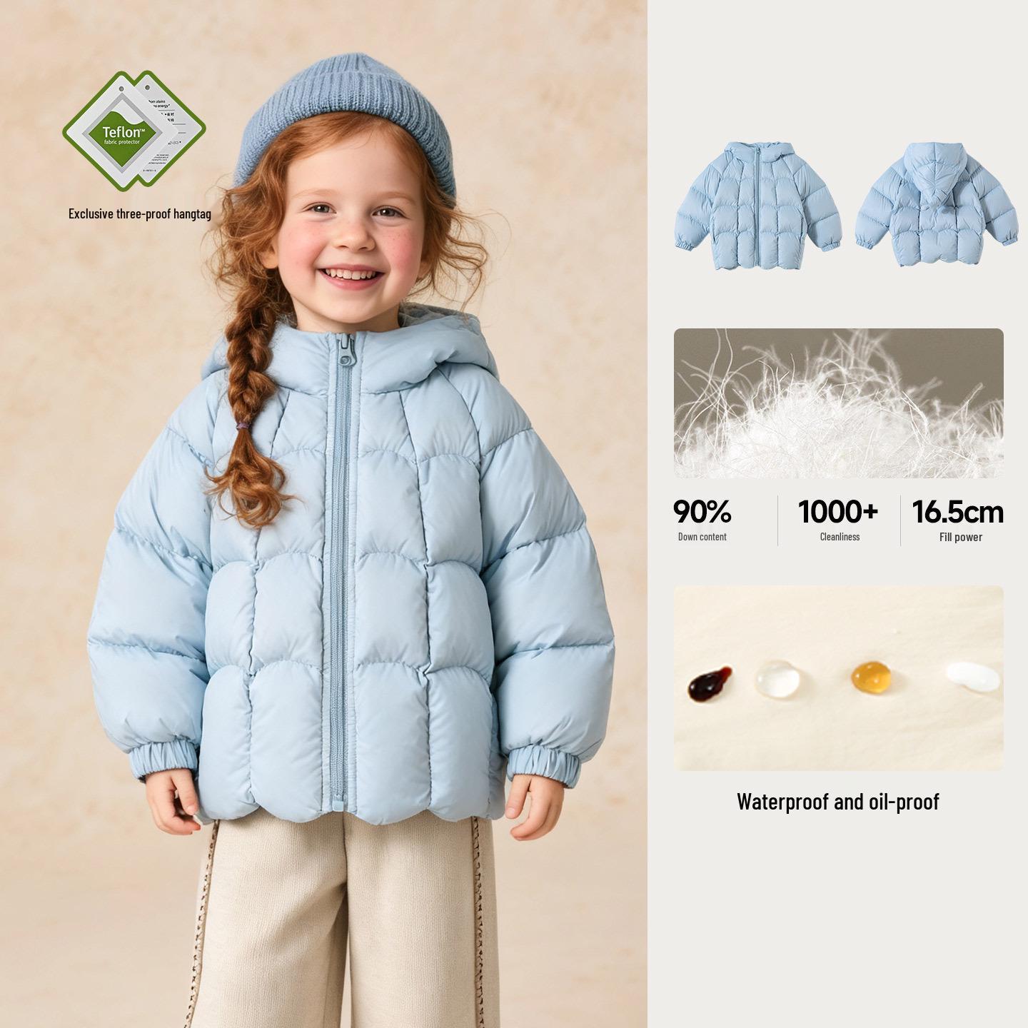 Зимняя белая пуховая куртка для девочек 2025: Однотонное повседневное теплое пальто с капюшоном 100cm gray 16Double8