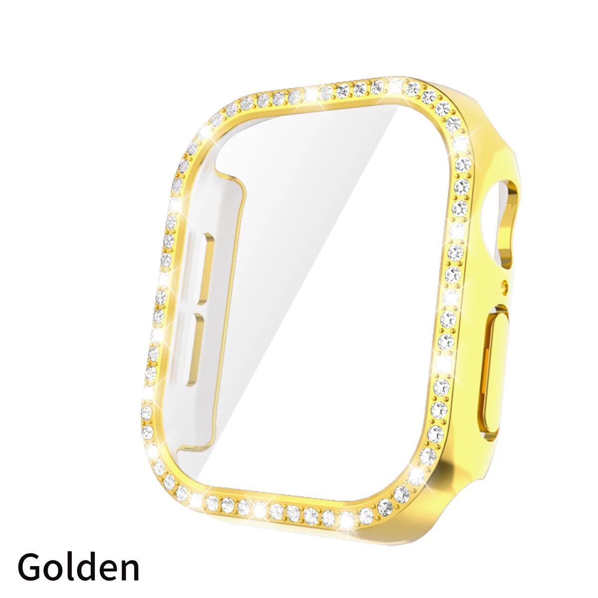 Блестящее стекло+чехол для Apple Watch 10 42мм 46мм Алмазный жесткий ПК бампер+Защитное стекло Чехол iwatch series 10 Аксессуары s10-42mm золотой Just Texture