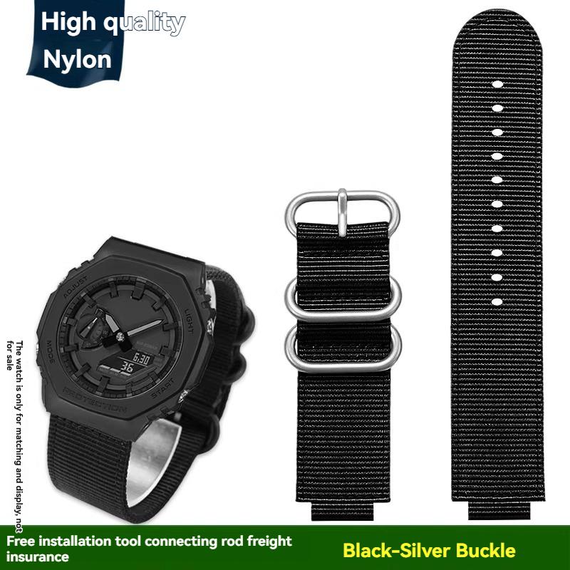 Для Casio Farmhouse Oak GM2100/GA2100/GA-B2100 Модифицированные Водонепроницаемые Часовые Ремешки из Водостойкого Нейлона и Холста Аксессуары 0mm black WristAura