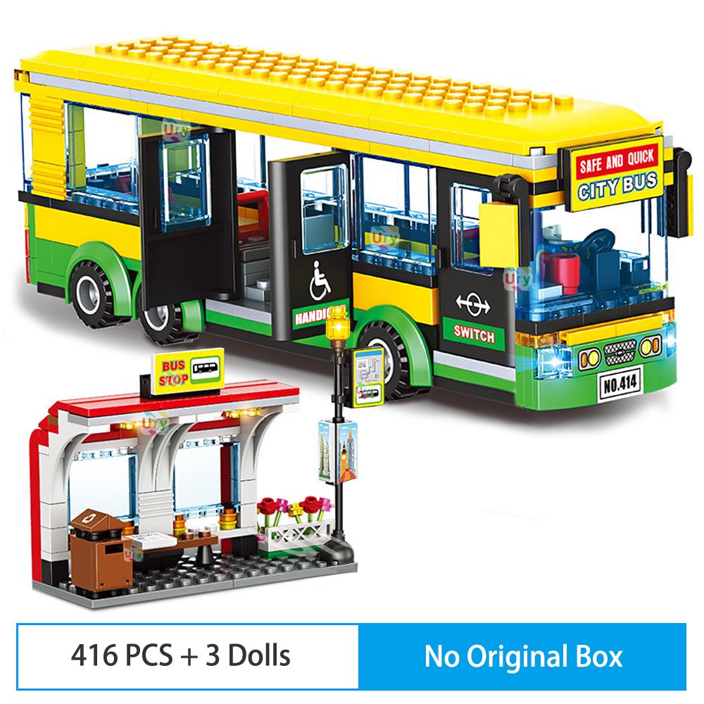 City Car Yellow Passenger School Bus Station Single-Deck Public Set Figures Model Building Blocks DIY Toys for Boys Gifts black Activating Toys