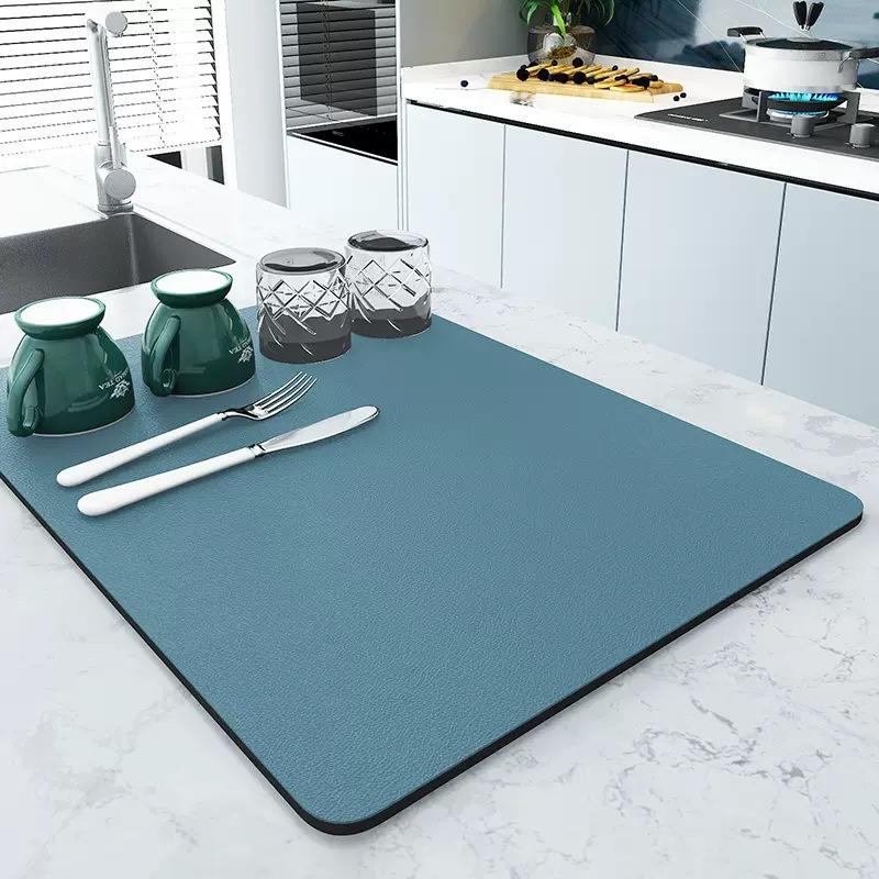 Solid Color Kitchen Countertop Drain Mat Household Dining Table Mat, Bar Counter Coffee Machine, Anti Slip Absorbent Mat (as the picture,30x40cm) gray MM-ZHP1