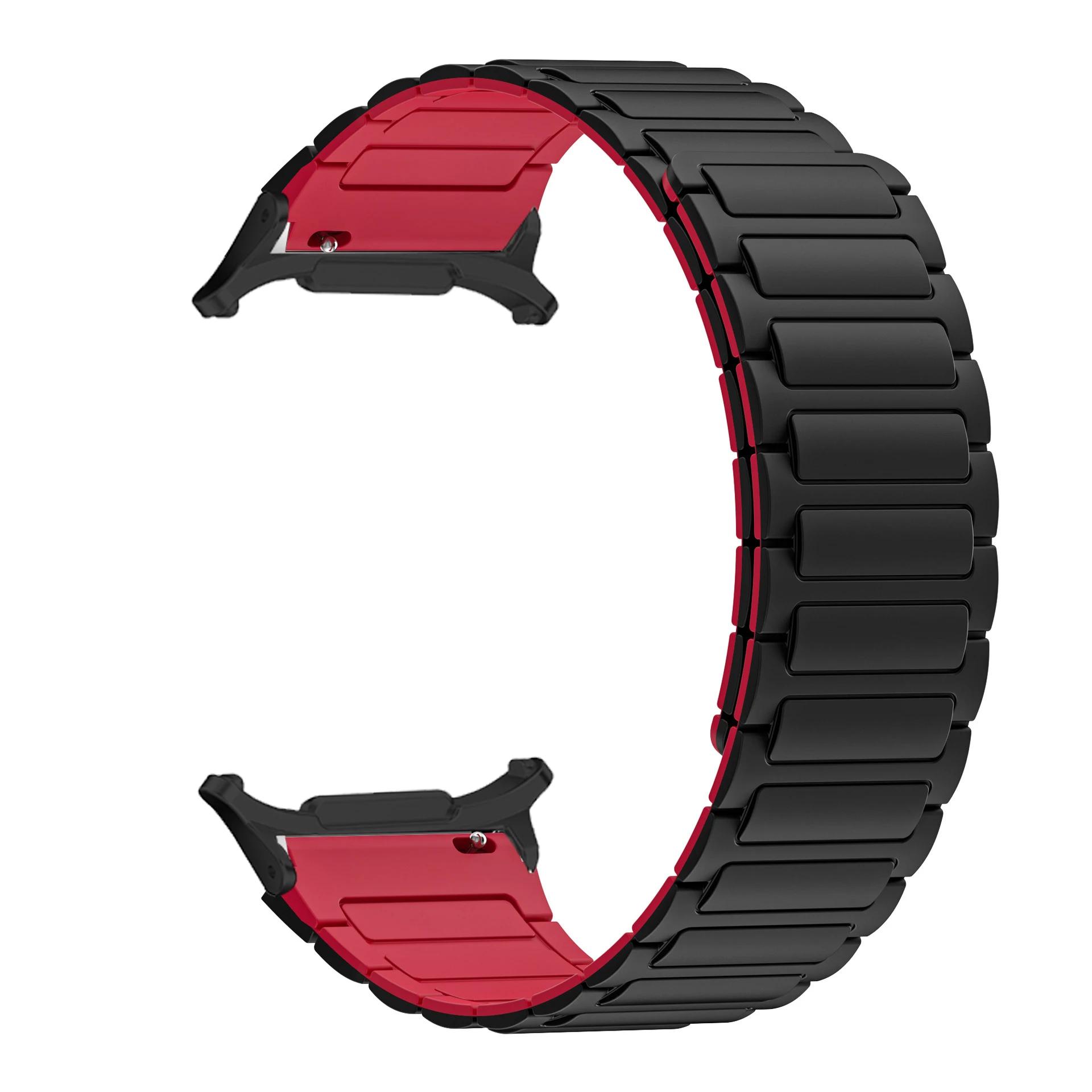 Силиконовый ремешок No Gaps для Samsung Galaxy Watch 7 Ultra 47 мм, спортивный браслет с магнитным ремешком для Galaxy Watch Ultra Watch 7 Ultra 47mm красный/чёрный PINSENDA