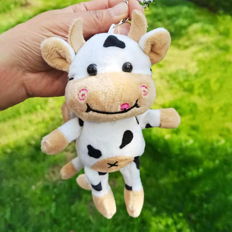 [HF]Hot 1PC New Soft Cow Dolls Plush Toy Women Bag Keychain Cute Pendant Decoration Key white Home Sales Outlet