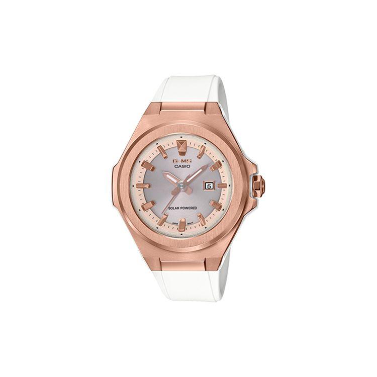 Casio Baby-G Lightweight Simple Octagonal Design Shockproof 100M Waterproof Solar Powered Quartz Watch Women watches Silver MSG-S500G-7A2PR-PERSON White Gold Watch Case beige