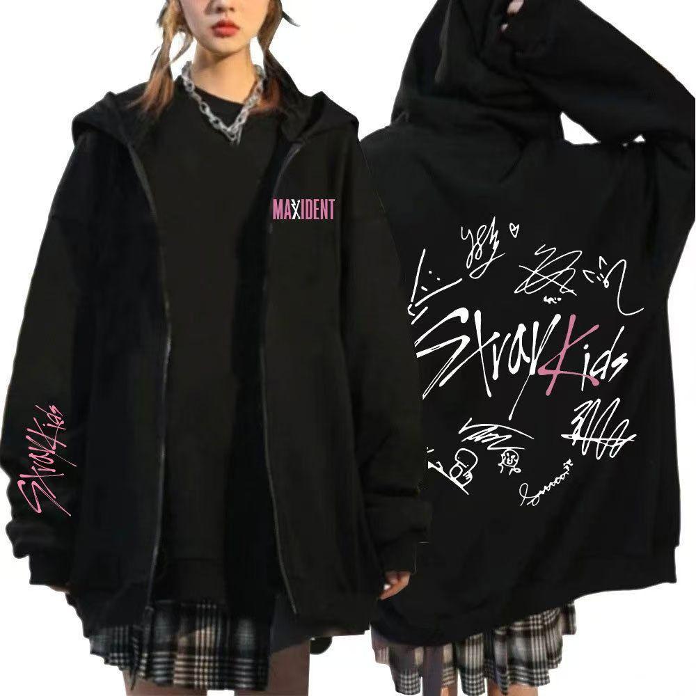 Худи на молнии с принтом Stray Kids Kpop Maxident в корейском стиле Y2 S чёрный Kpop king