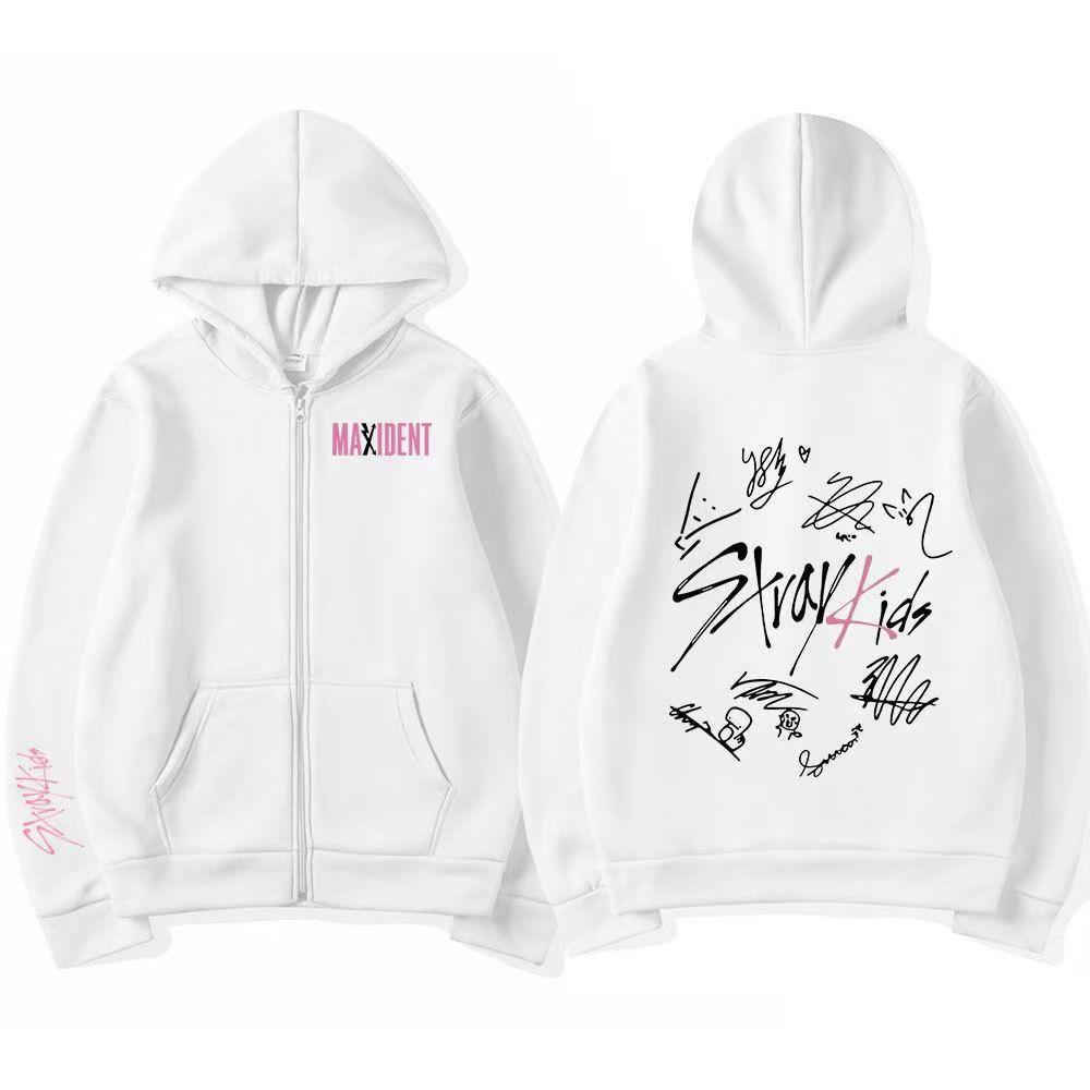 Худи на молнии с принтом Stray Kids Kpop Maxident в корейском стиле Y2 XL белый Kpop king