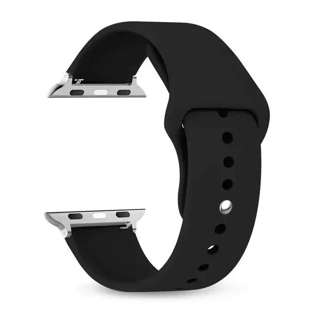 Силиконовый ремешок для Apple Watch, ремешки 45 мм, 44 мм, 49 мм, 40 мм, 41 мм, 42 мм, спортивный браслет Correa iWatch Series SE 9, 8, 7, 6, 5, 3, 4, Ultra 2 42 44 45 49 mm M-L чёрный Foucsontop