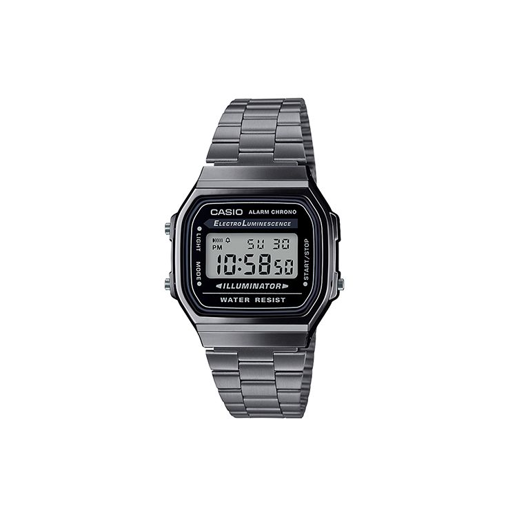 Casio Серия Retro A168 Квадратные водонепроницаемые кварцевые мужские часы с браслетом из нержавеющей стали Черные A168WGG-1A Silver Strap black