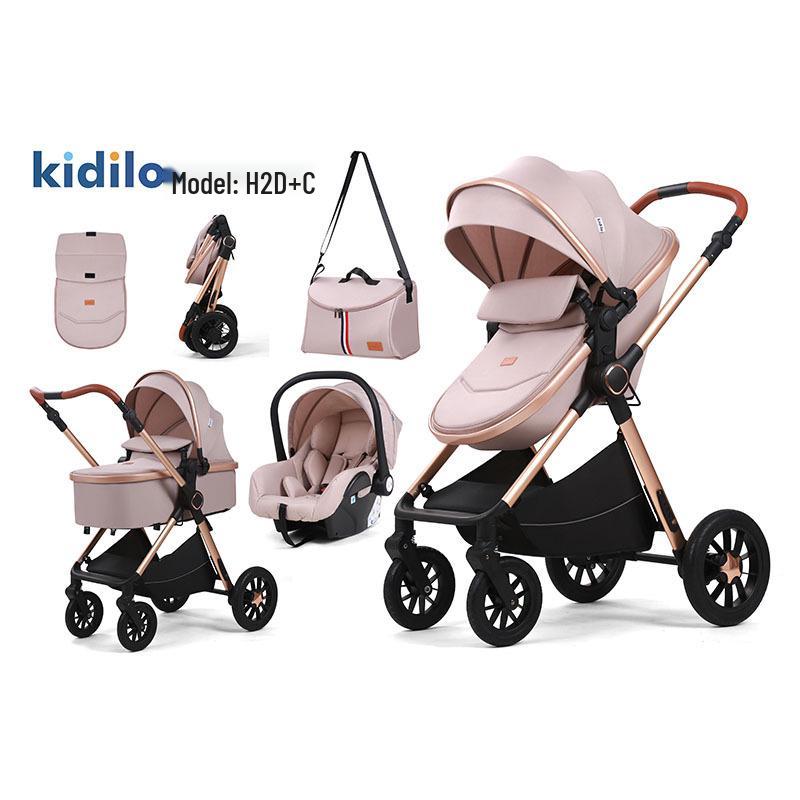 Многофункциональная детская коляска Kidilo с высокой люлькой и регулируемой спинкой розовый Wish Today