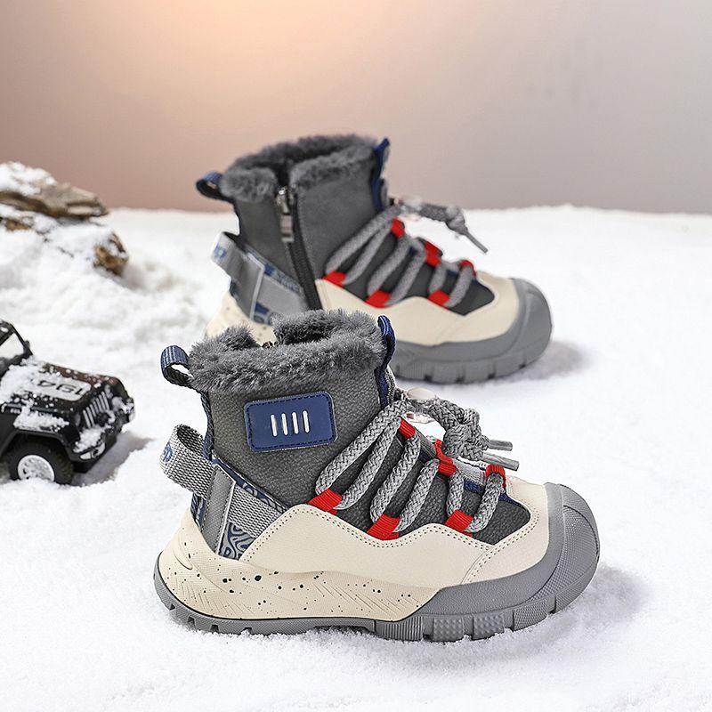 Зима 2025 новые детские зимние сапоги для девочек водонепроницаемая зимняя обувь для мальчиков бархатные спортивные хлопковые туфли 9 inner length + 1cm серый Bloom Play