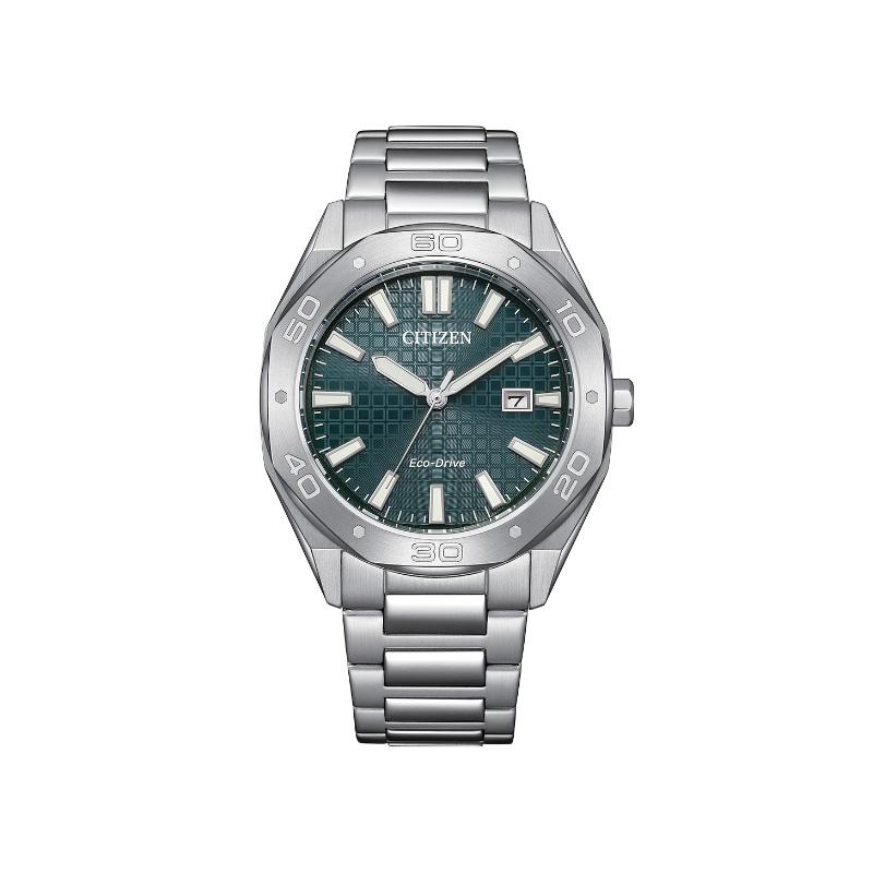 Мужские часы Citizen 100M Водонепроницаемые Eco-Drive Кварцевые Стальной браслет Зеленые BM7630-80X Green Dial gray