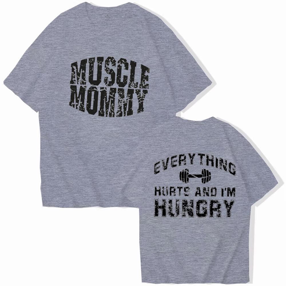Футболки  Muscle Mommy  для женщин  Все болит, и я голодна  Футболки Тренажерный зал Фитнес Тренировка Графические Топы Футболки с коротким рукавом S gray JOJO fashion