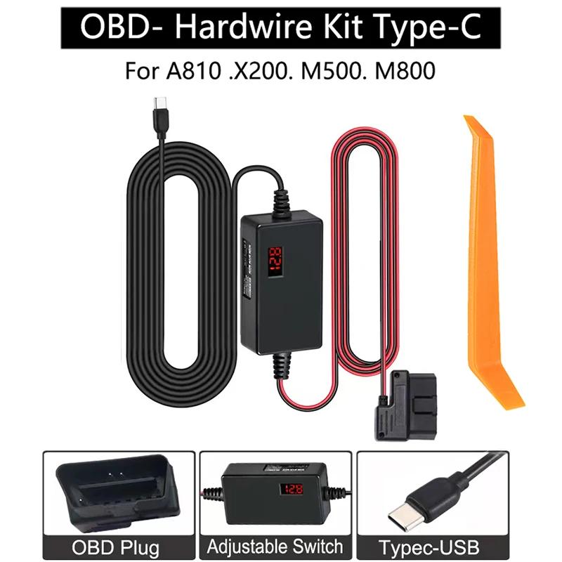 для 70mai Dash Cam A810 OBD Hardwire Kit Кабель питания Тип USB C Порт 10 футов 12 В-24 В до 5 В для Dash Camera Защита от низкого напряжения чёрный JOHO - CarGear