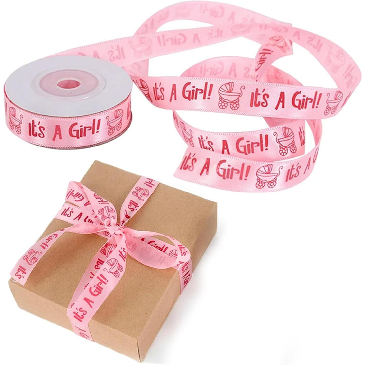 Stain Ribbon 10Yards/Roll IT is A BOY/Girl Blue Pink Baby Shower Christening Party Favor Gift Stain Ribbon Satin Ribbon Rolls Cute for Crafting Sewing розовый SHTAZKIA