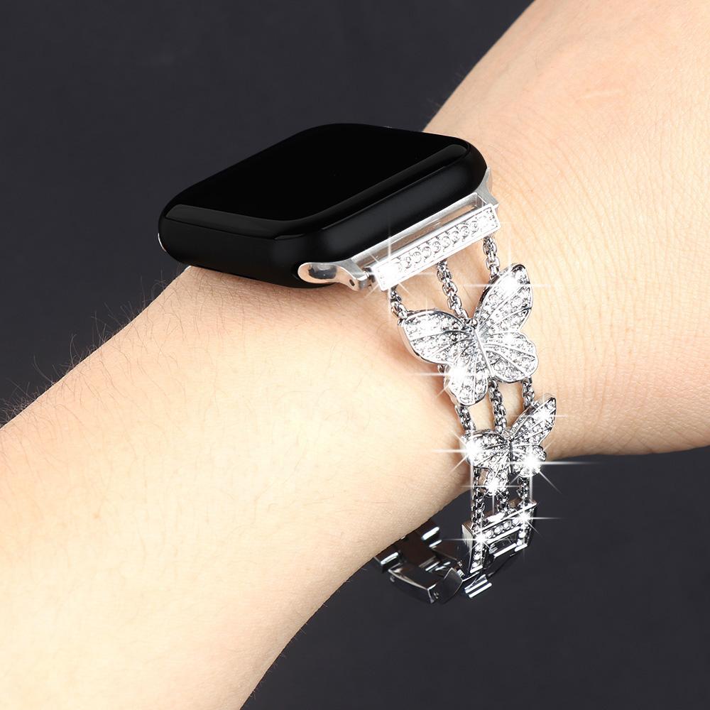 Женский ремешок-бабочка для Apple Watch Ultra 2 49мм 46мм 45мм 44мм 42мм 41мм 40мм IWatch Серии 10 9 8 7 6 5 4 3 2 1 SE Браслет 42 44 45 46 49mm серебряный Correa Top