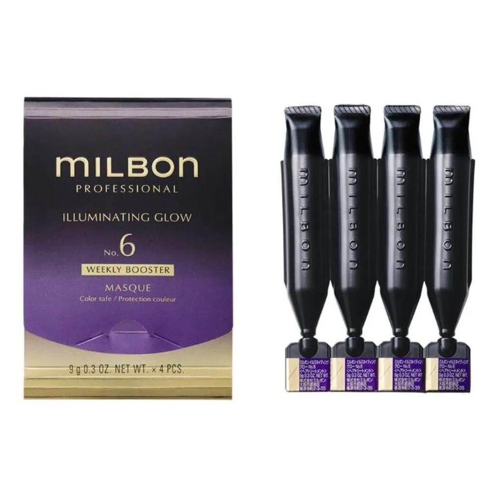 Milbon Global Professional Сияющий Glow №. 6 Еженедельная Бустер-Маска Салонная Маска для Волос 9 г x 4 шт 4 Набора black