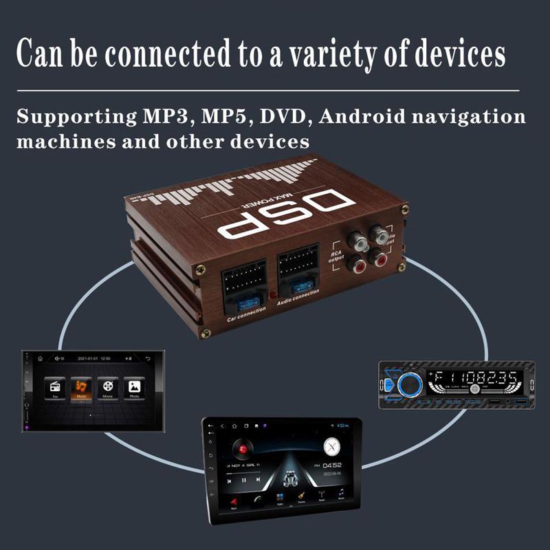Автомобильный аудио DSP 4x50 Вт 4-канальный полностью цифровой сигнальный аудиопроцессор DSP Работа с приложением, USB RCA вход/выход Автомобильный усилитель мощности black Ricard03