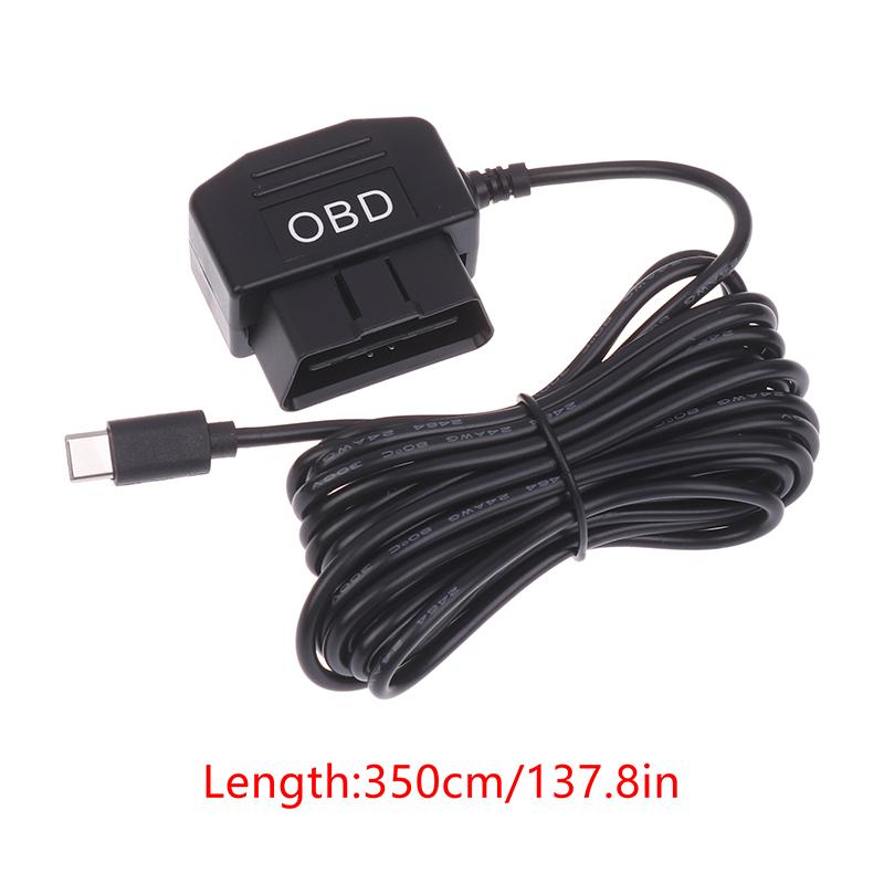 Кабель питания OBD2 на USB-C – Комплект для постоянного подключения для видеорегистратора/DVR с режимом парковки 24 часа и защитой аккумулятора Onesize black LyleCar01