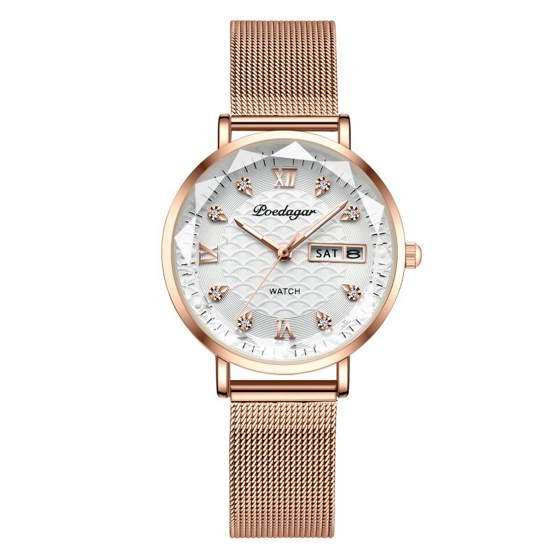 POEDAGAR New Fashion Women Watch Week Date Stainless Steel Wristwatch Waterproof Luminous High Quality Luxury Ladies Watches+Box white Fun Kitchen MALL