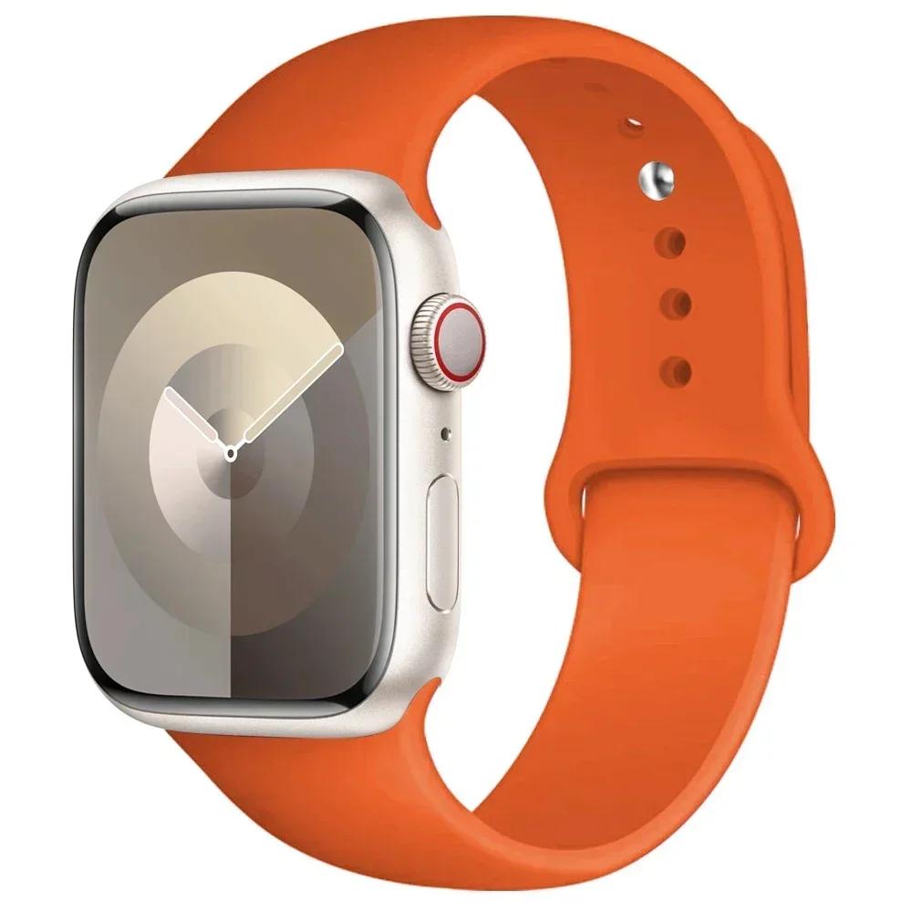 Силиконовый спортивный ремешок для Apple Watch strap49mm 44mm 45mm 40mm 41mm 42mm 38mm браслет iwatch series9 8 7 6 5 4 3SE Ultra 2 correa 49mm-42-44-45mm S-M оранжевый RuJia Home Decor
