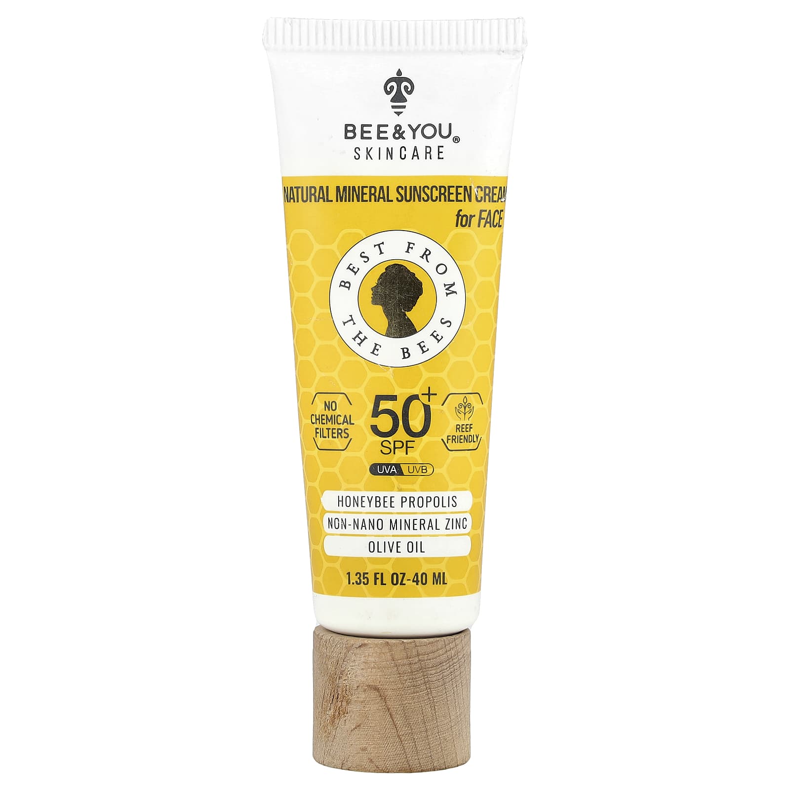 Bee & You, Натуральный минеральный солнцезащитный крем, Для лица, SPF 50+, 40 мл(1,35 жидких унций) yellow MayBeauty
