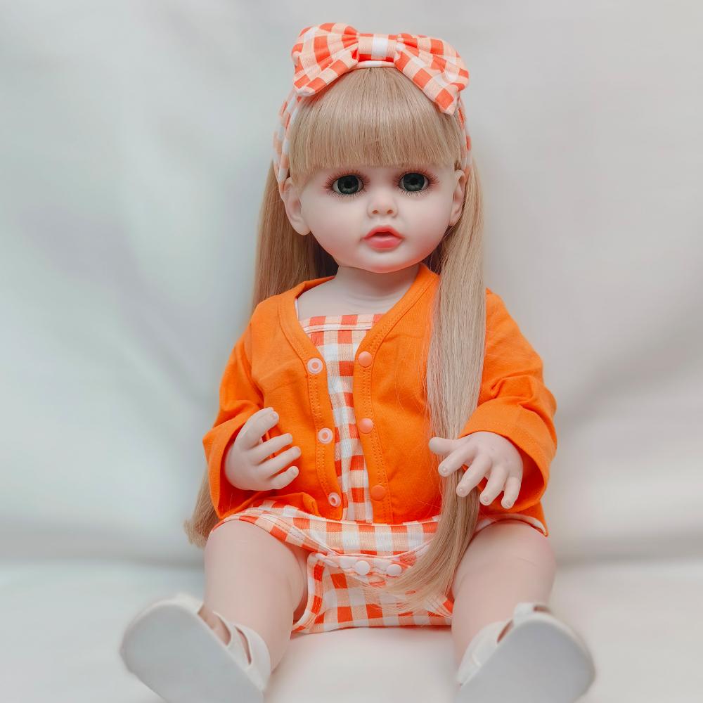 Реалистичная кукла Reborn для маленьких девочек, полностью силиконовая, реалистичная, с длинными волосами, 55 см, 22 дюйма, принцесса для малышей, подарок для детей gray FUSKARMA TOYS