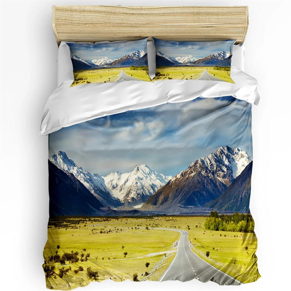 3D Bedding Set White Snow Cable Car Ski Mountain Sketch Duvet Cover Pillow Case Boy Kid Teen Girl Bedding Covers Set 135x200cm gray LjqSix