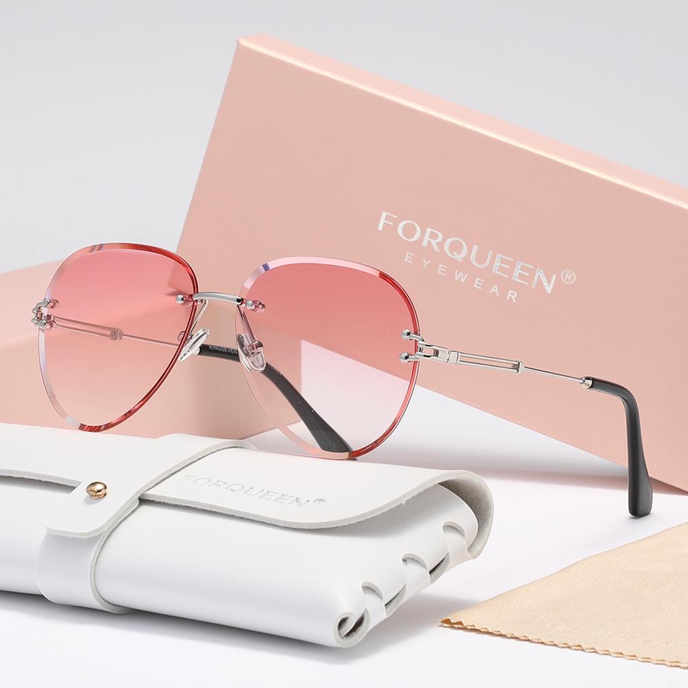 FORQUEEN Women Rimless Pilot Sunglasses Gradient Lens UV400 Ladies Fashion Glasses Casual Outdoor Driving Eyewear Large Frames розовый Fun Kitchen MALL