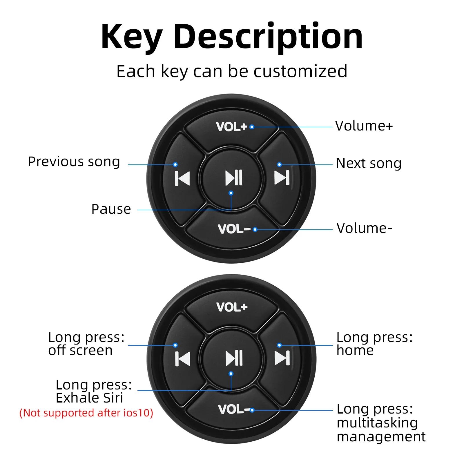 Беспроводная мультимедийная кнопка Bluetooth, пульт дистанционного управления, автомобиль, мотоцикл, велосипед, руль, MP3, воспроизведение музыки для IOS, Android, телефона, планшета ONE чёрный HOME-Auto-001