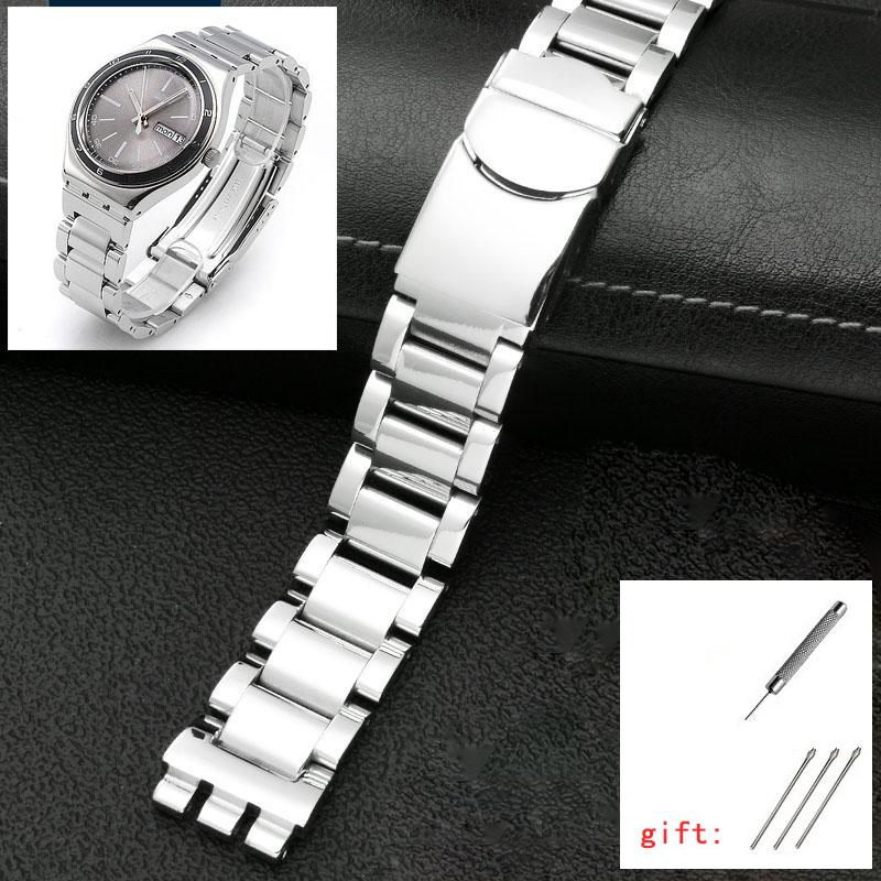 Для Swatch цельнометаллический браслет с вогнуто-выпуклым звеньями YCS Yas YGS железный стальной ремешок для мужчин и женщин керамический ремешок 17mm gray NOVVA