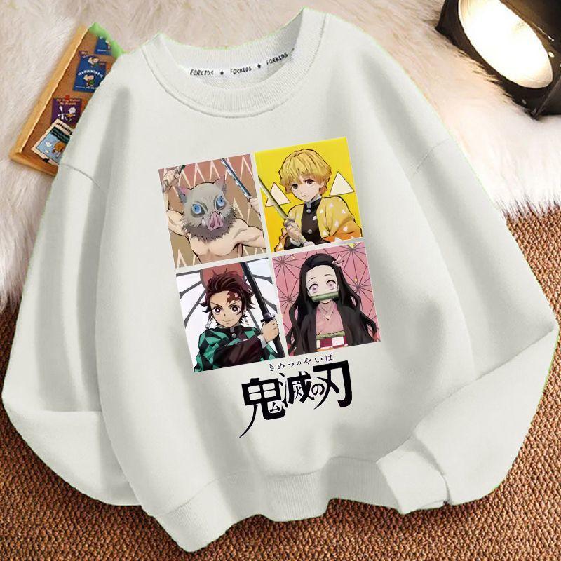 Детская модная толстовка с круглым вырезом Demon Slayer, повседневная куртка с длинным рукавом для мальчиков и девочек на весну и осень 110 gray KIDSW