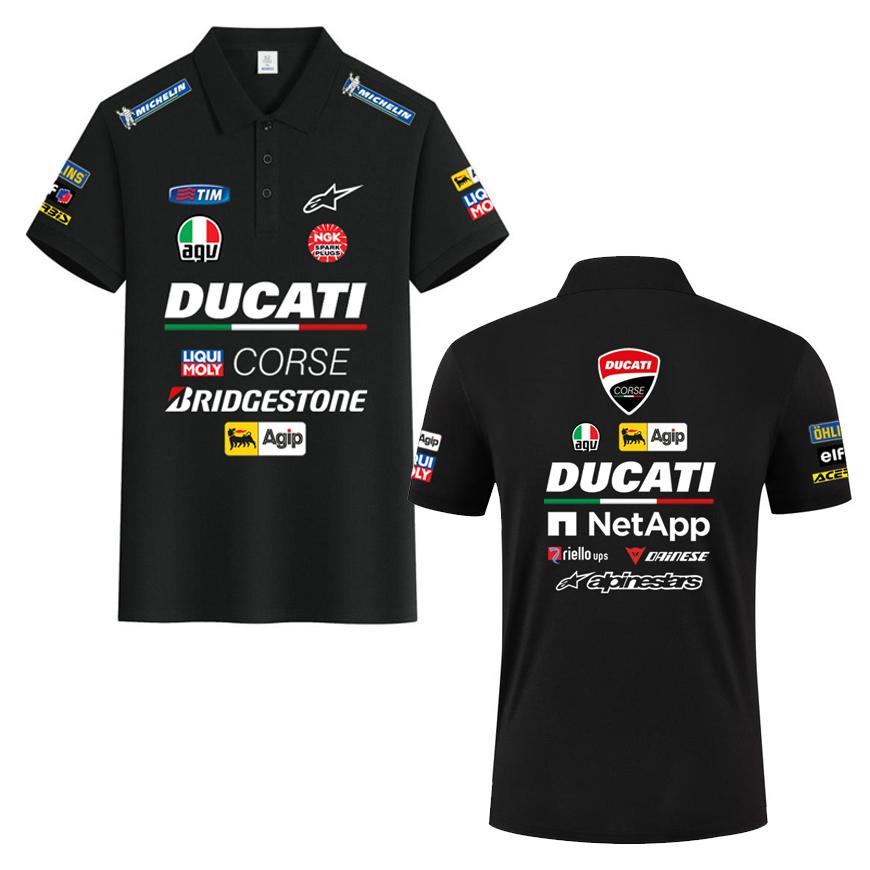 Поло Ducati Corse MotoGP Racing, Мужское Женское Повседневное с Коротким Рукавом и Полной Печатью Логотипов Спонсоров S gray