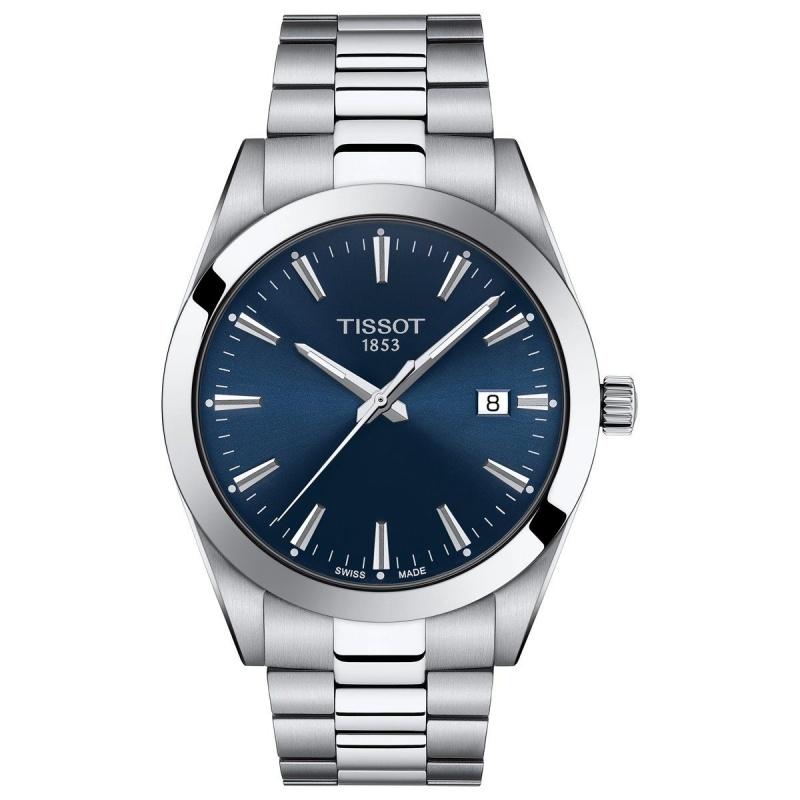 Мужские швейцарские кварцевые часы Tissot Gentleman - 40 мм, синий циферблат, браслет из нержавеющей стали, модель T127.410.11.041.00 синий