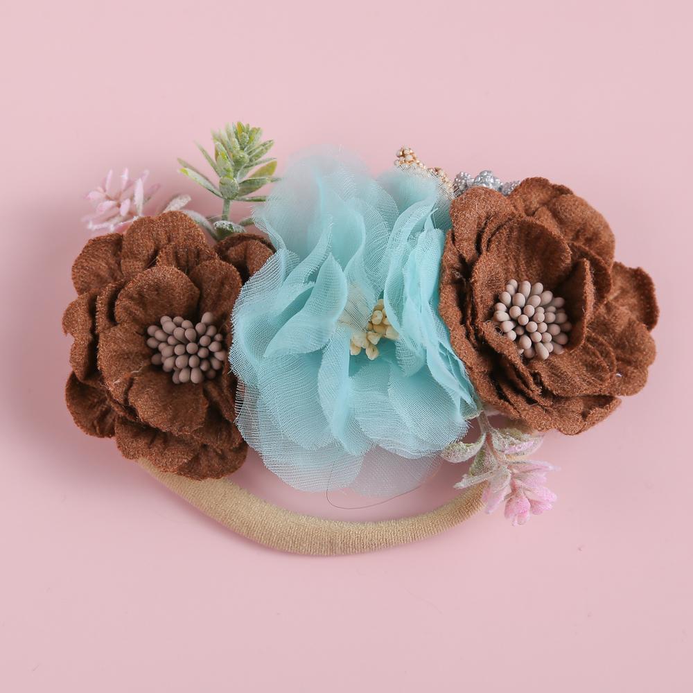 Soft Elastic Nylon Flora Headband Headwear for Girl 0-6Years Children Kids Newborn Baby Hair Accessories With Flowers Lace gray QINGLONG GOODS