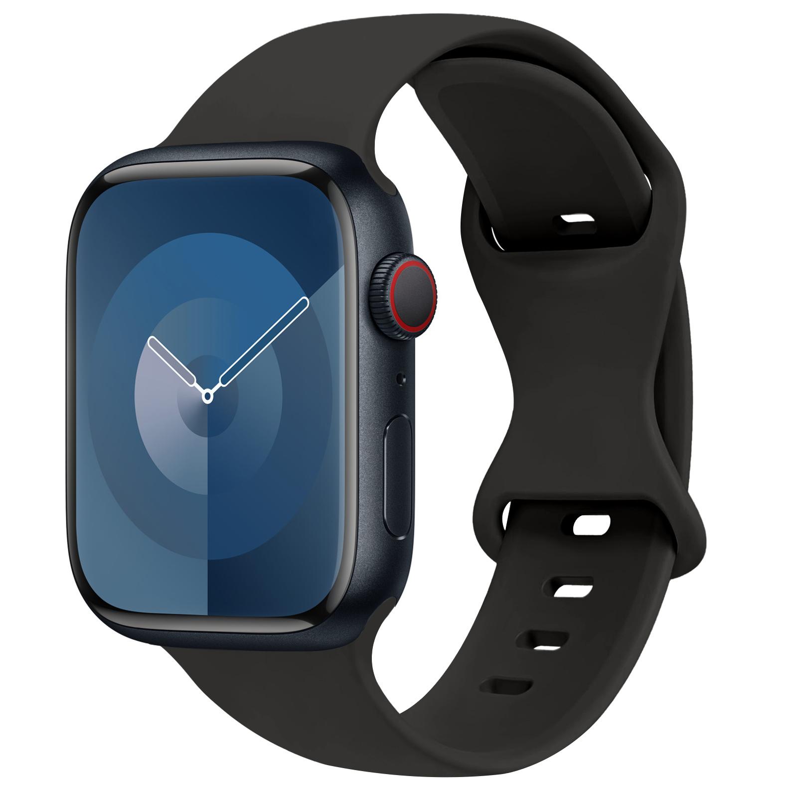 Силиконовый ремешок для apple watch band 44мм 45мм 49мм 41мм 38мм 42мм спортивный correa браслет iwatch series 3 6 7 8 9 ultra 2 se 40мм 38  40 41 mm S-M чёрный QuirkCart