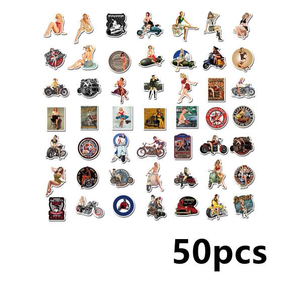 50/100 шт., классические ретро наклейки для девочек, набор DIY, мотоцикл, наклейка для ноутбука, Pegatina, сноуборд, скейтборд, дорожный чемодан, наклейка на гитару 50pcs gray Global Coupon