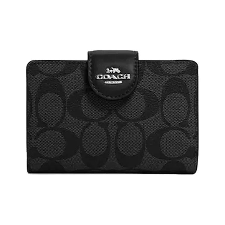 Coach Угловая молния 13 Классический Монограммный Цветной Блок Складной Кошелек из Покрытого Холста Женский Кошелек Хаки Черный C0082-SVTSQ Gift Box Set (Basic Set+Yellow Box) black