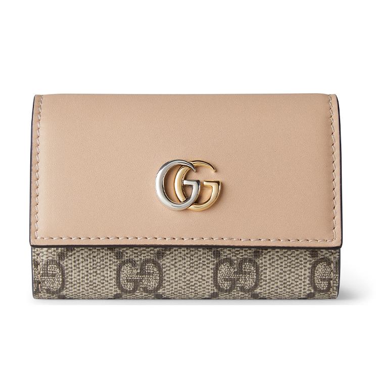 Gucci Серия GG Marmont Логотип Double G Застежка-кнопка Холст и Кожаная отделка Кошелек для ключей Женские аксессуары Бежевый Темно-коричневый 795649-AADQE-5741 Basic Set (Bag+Dust Bag) beige