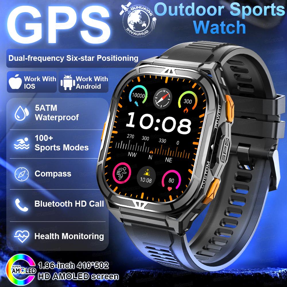 2026 Новые Встроенный GPS Мужские Умные Часы Компас Высотомер Bluetooth Звонки 50M Водонепроницаемые 170+ Спортивных Режимов Навигационный Трекер AMOLED HD Умные Часы чёрный QLY Online
