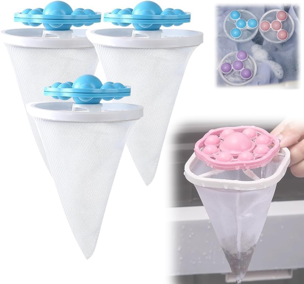 3Pcs Pet Hair Remover for Laundry, Floating Hair Filtering Mesh Bag, Reusable Lint Catcher for Washing Machine синий Rainbow Home