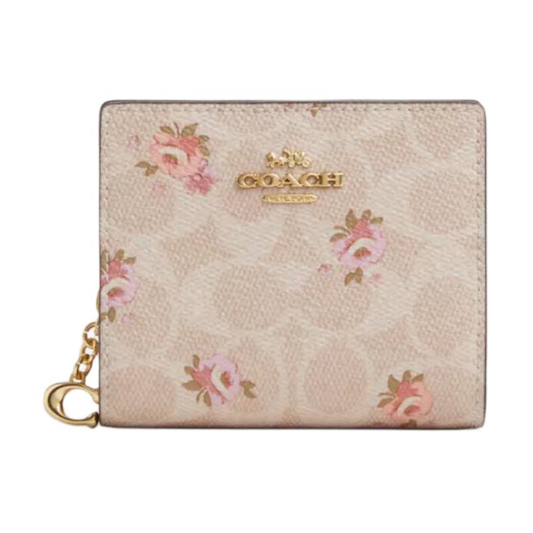 Coach Кошелек на кнопке 10 Брендовый Логотип Буквы Кошелек из покрытого холста Женский кошелек Золотой Песок CAR14-IMSAS Gold & Sand beige