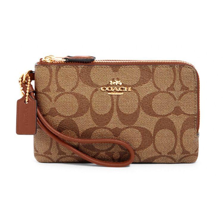 Кошелек-клатч Coach с молнией по углу, двойной слой, монограмма, покрытие из холста, кожа, Маджонг, Женские кошельки, Коричневый 87591-IMS5U Basic Set (Bag+Dust Bag) brown