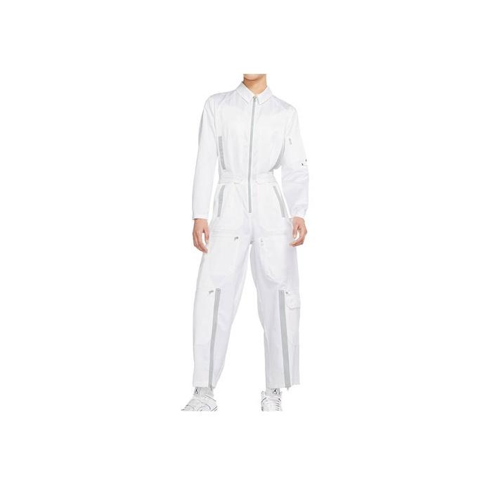 Jordan SS22 23 Спортивный комбинезон с длинным рукавом, однотонный, с воротником-поло и молнией, женский, белый DM5289-100 M white