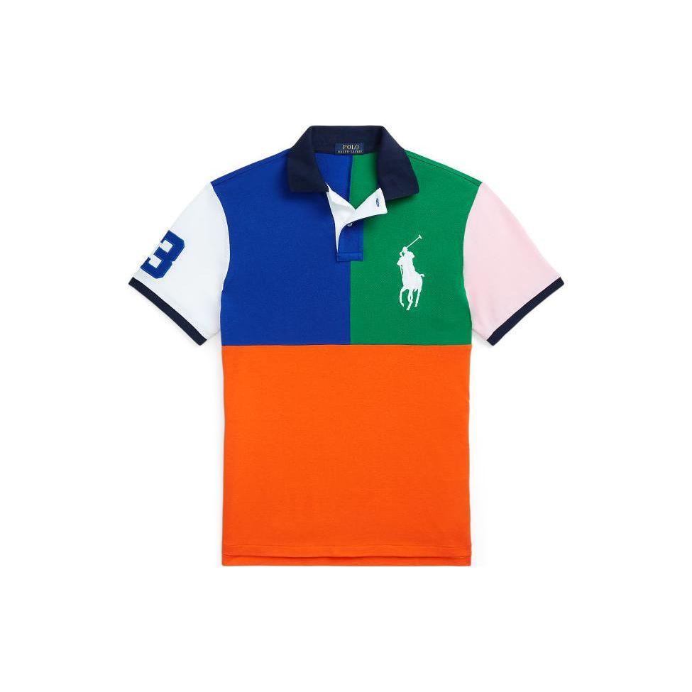 Polo Ralph Lauren SS23 Поло с вышивкой логотипа, цветовыми блоками, повседневное, с коротким рукавом, мужское, разноцветное, MNPOKNI1N822166-800 L blue