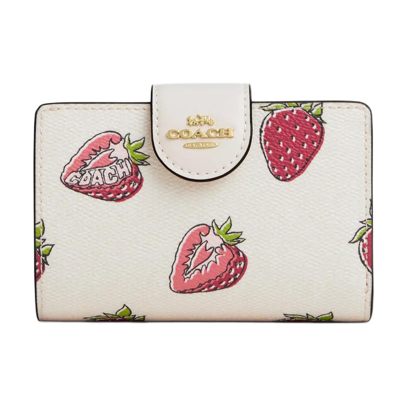 Coach 13 Брендовый Логотип Принт Клубники Покрытый Холст Кошелек Женский кошелек Белый CAP01-IMCAH White white