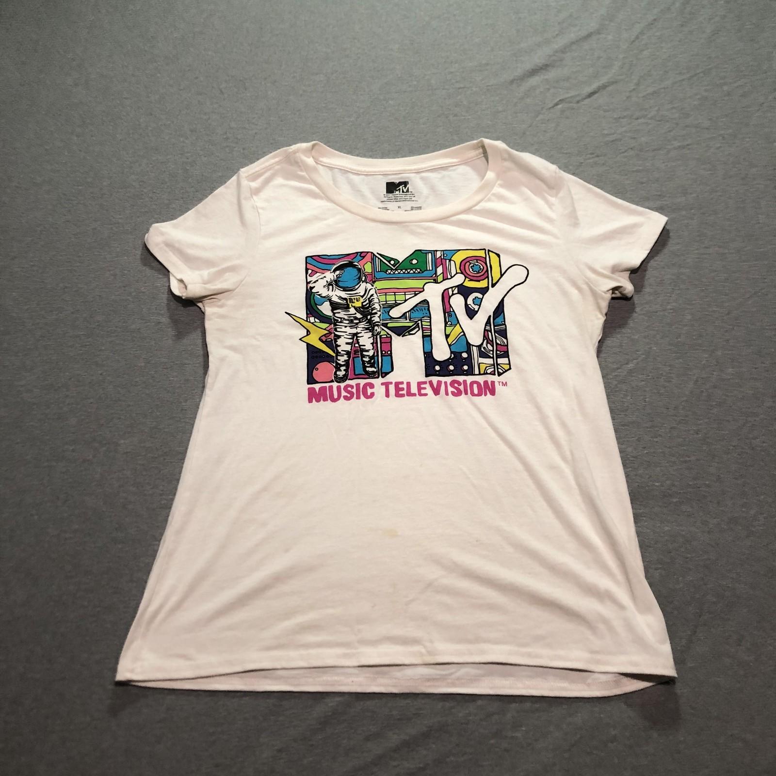 Mtv T Shirt Women s XL Graphic Print Logo Music Television Lounge White Tee M gray StyleTee Co