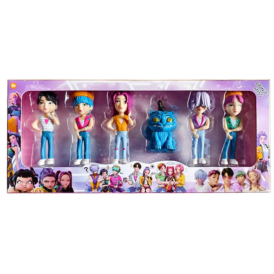 6 фигурок охотников на демонов в стиле K-pop, ПВХ-модели, мультяшные персонажи Saja Boys, игровые периферийные устройства, настольное украшение, коллекционная кукла, подарок для детей. gray Artily