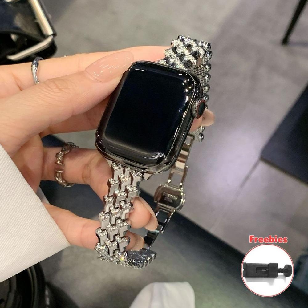 Блестящий Алмазный Ремешок для Apple Watch Ultra Band 49MM 38 40 42 41 45 46мм Элегантный Металлический Ремешок для iWatch Series11 S10 9 8 7 6 SE Браслет 38 40 41 Series11/10 42mm серебряный LUJING-Treasure Bag