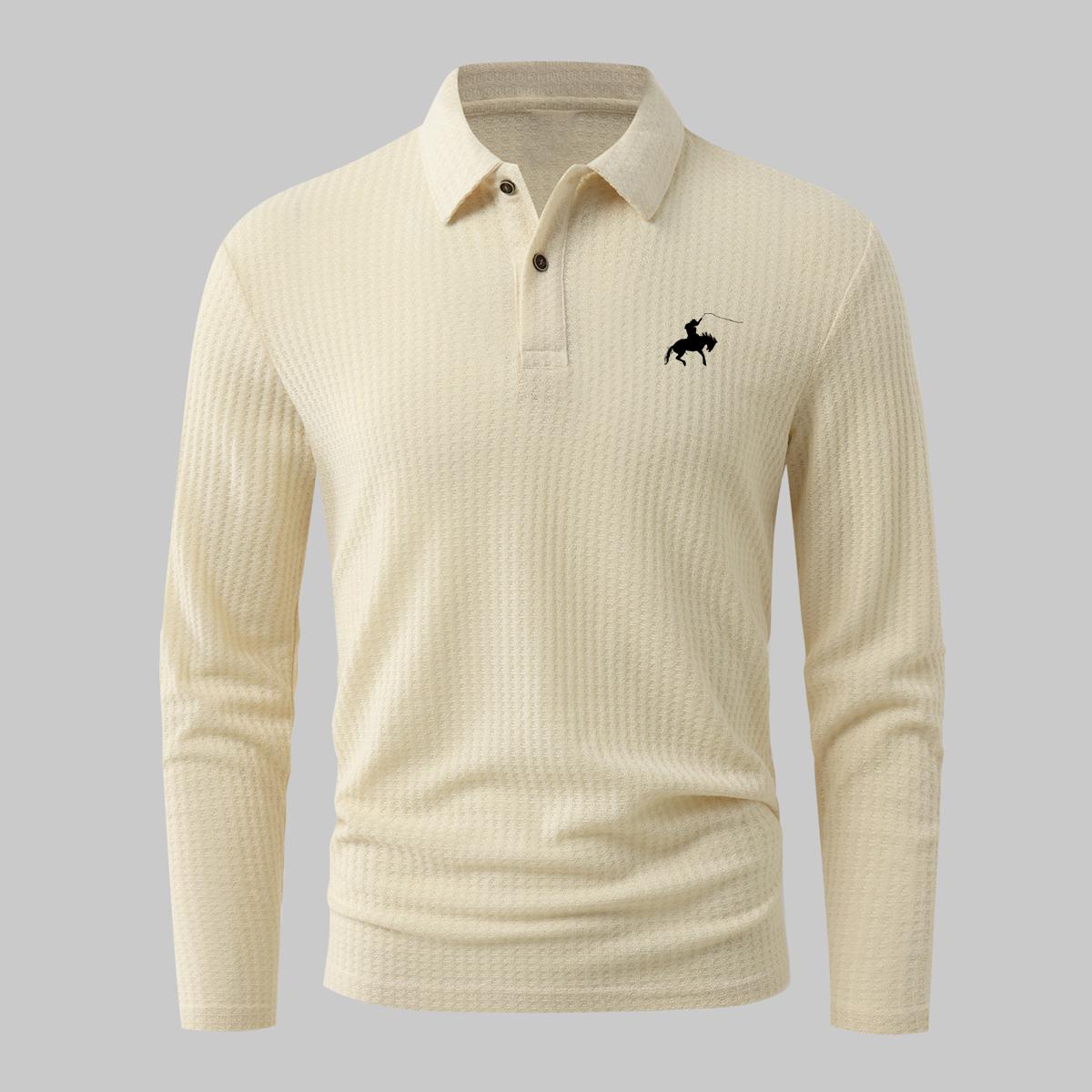 Quick-drying men s long-sleeve polo shirt with a classic 2 button placket-moisture-wicking-an all-purpose shirt for daily commuting 2XL бежевый Unique Style